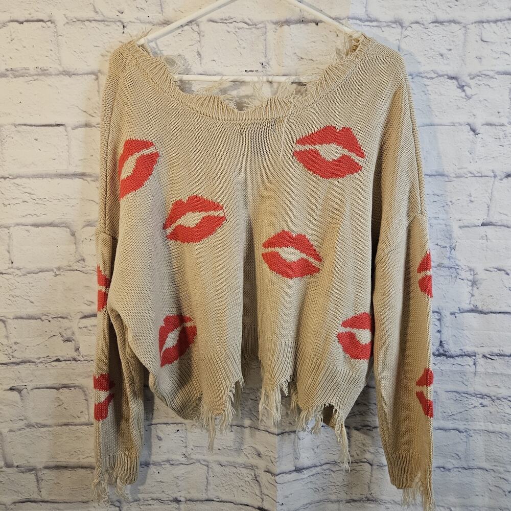 Just Polly New York Smooches Fringe Knit Pullover Sweater Medium Acrylic - Picture 3 of 3